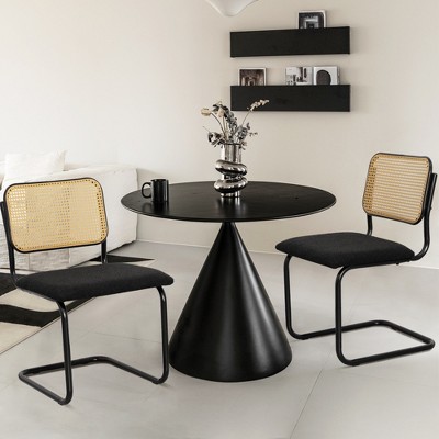 DOMETOUR Mid Century Modern Dining Chairs Set of 2, Velvet Accent Chairs with Natural Cane Back