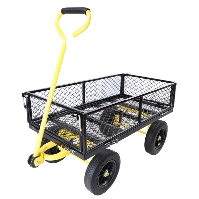 YONWAY Heavy Duty 660 Lbs Capacity Mesh Steel Garden Cart Folding Utility Wagon with Removable Sides10 inch Tire