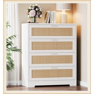 Jojoka Tall Rattan Dresser with 4 Drawers, Boho Wooden Storage Chest for Bedroom, Living Room, or Entryway - 1 of 4