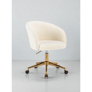 Mshliw Modern Faux Fur Swivel Office Chair with High Back, Adjustable Height, Dining Chair, Golden Metal Base & Armrests for Bedroom or Office - 1 of 4