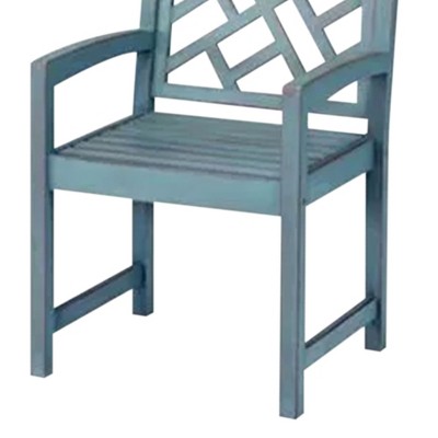 Blue Distressed Hardwood Lattice Back Patio Armchair
