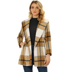 INSPIRE CHIC Women's Shawl Collar Check Belted Wrap Plaid Coat with Pockets - 1 of 4