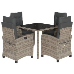 vidaXL 5 Piece Patio Dining Set with Adjustable Chairs - Gray Poly Rattan, Glass Tabletop, Cushions, Outdoor Garden Furniture for Backyard/Deck/Patio - 1 of 4