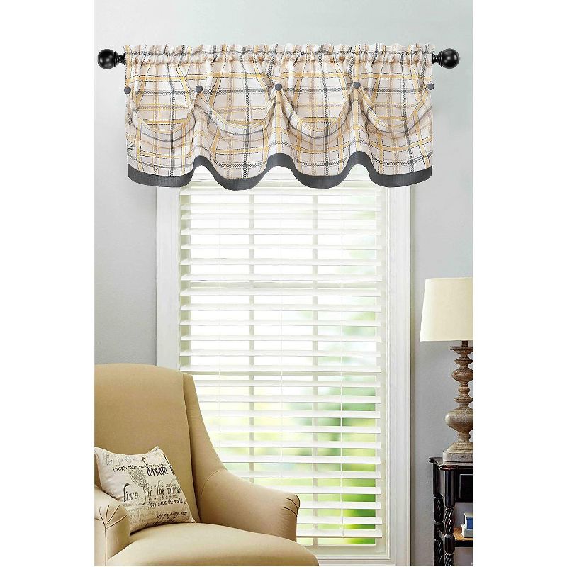 Kate Aurora Country Farmhouse Plaid 3 Pc Tattersall Cafe Kitchen Curtain Tier & Valance Set, 3 of 4