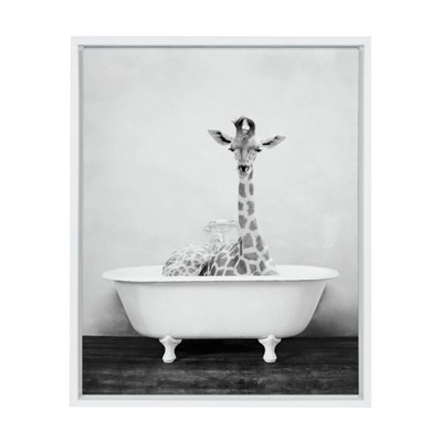 18" x 24" Sylvie Giraffe 2 in the Tub Framed Canvas Wall Art by Amy Peterson White - Kate and Laurel