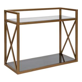 Kate and Laurel Marit Modern Industrial Wall Shelf with Metal Pipe Supports  and Glass Shelves, Gold – kateandlaurel