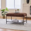 NicBex 30.7" Upholstered Faux Fur Ottoman Coffee Table with Black Metal Legs & Wooden Open Shelf, Multi-Functional Footrest for Living Room - 2 of 4
