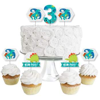 Big Dot of Happiness 3rd Birthday Roar Dinosaur - Dessert Cupcake Toppers - Three Rex Dino Third Birthday Party Clear Treat Picks - Set of 24