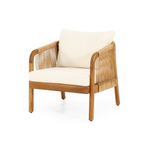 Dexmalle Patio Acacia Wood and Wicker Outdoor Club Chair WIith Soft Cushion - 1 of 4