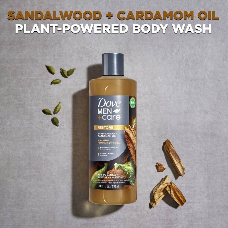Dove Men+Care Restoring Sandalwood + Cardamom Oil Hydrating Body Wash - 18 fl oz, 5 of 9