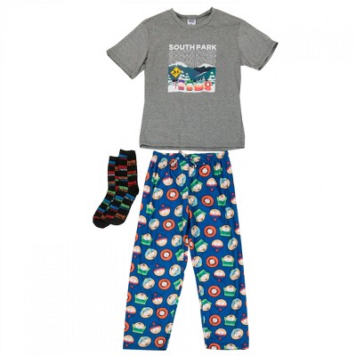 Mens South Park Waiting for the Bus Sleep Tee/Pant/Socks Pajamas Set