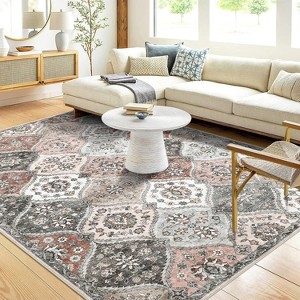 Washable  Area Rug, Non-Slip TPR Backing, Stain Resistant, Vintage Floral Design, Foldable Low Pile Accent Carpet for Living Room & Bedroom - 1 of 4