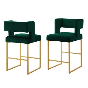 Lyngins Bar Stools Set of 2 with Open Backrest,Upholstered Kitchen Chairs with Built-in Footrest,Velvet Counter Stools for Kitchen Island,Pub - 1 of 4