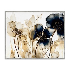 Stupell Industries Navy & Gold Flowers Black Framed Giclee Art - 1 of 4
