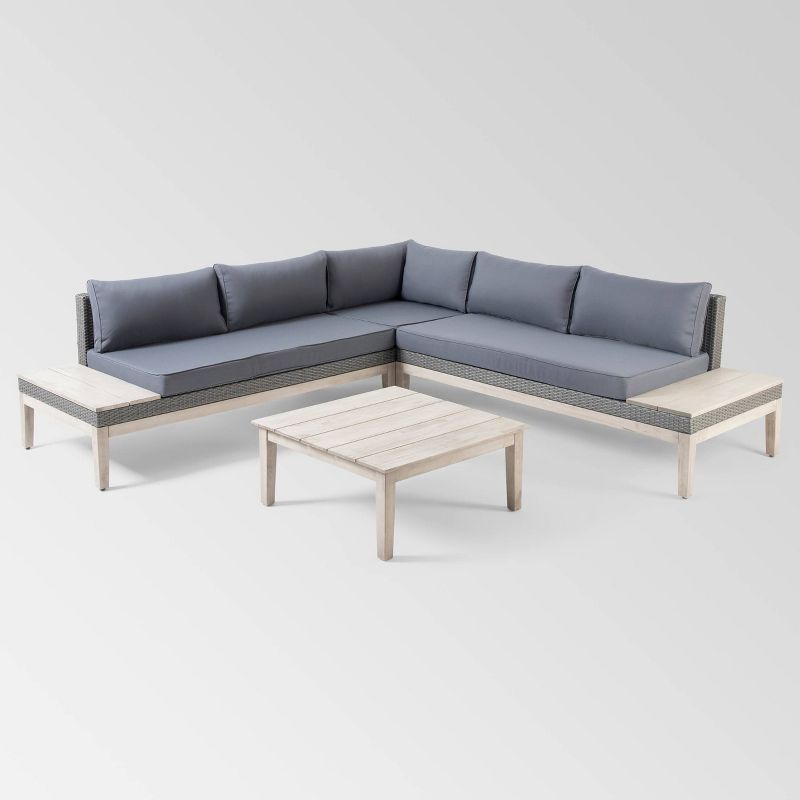 Loft Acacia 4pc Wood Sectional Sofa Set - Christopher Knight Home, 3 of 10