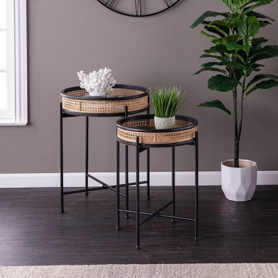 Set Of 2 Cardington Round Accent Tables Black Natural Aiden Lane   GUEST 58b1b7dc F813 47d7 B52e 2eb34217676c