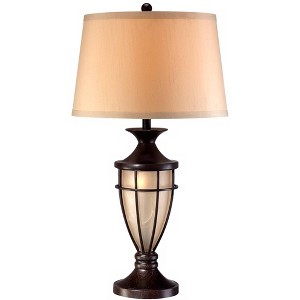 John Timberland Mission Table Lamp with Nightlight 33" Tall Champagne Glass Brushed Iron Cage Beige Fabric Shade for Living Room Family - 1 of 4