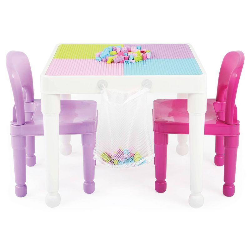 3pc Kids&#39; 2 in 1 Square Activity Table with Chairs and 100pc Building Blocks Pink/Purple - Humble Crew, 3 of 12