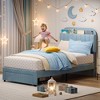 Twin Bed Frames for Kids, Velvet Upholstered Platform Bed Frames with Drawer and Bookcase Headboard, Girls Boys Bed - 3 of 4