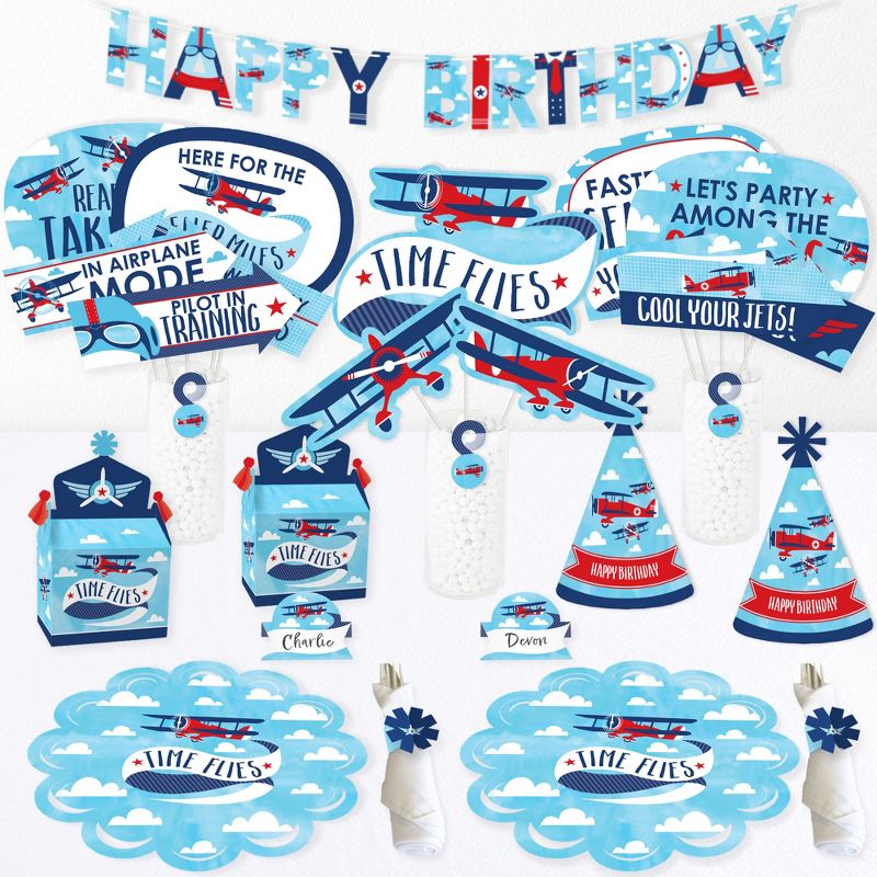 Big Dot of Happiness Taking Flight - Airplane - Vintage Plane Happy Birthday Party Supplies Kit - Ready to Party Pack - 8 Guests, 1 of 7