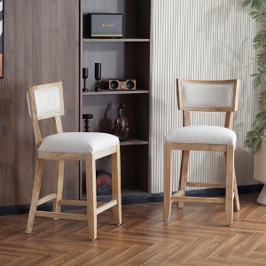 26.5" Upholstered Counter Stools Set of 2 with Backrest, Footrest, and Solid Rubberwood Frame for Home Bar or Kitchen - 1 of 4