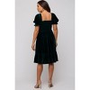 Pinkblush Forest Green Velvet Smocked Puff Sleeve Maternity Dress - 3 of 4