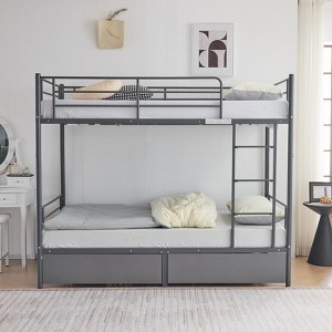 Karl Home White Twin Over Twin Convertible Bunk Bed with 2 Storage Drawers - 1 of 4