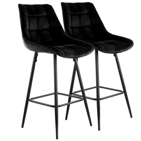Elama 2 Piece Velvet Tufted Bar Chair, Black Velvet Tufted Bar Stools