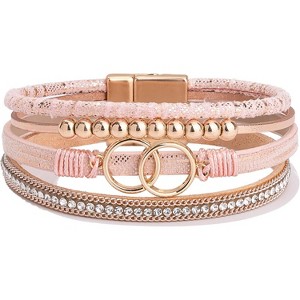 Boho Wrap Bracelet with Infinity Design, Leather Cuff Bangle with Magnetic Clasp, Stackable Jewelry Gift for Mom - 1 of 4