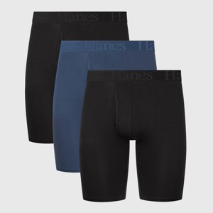 Hanes Originals Premium Men's SuperSoft Long Leg Boxer Briefs 3pk - Teal Blue/Gray - 1 of 4