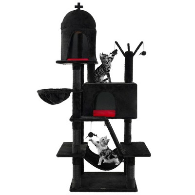 Tangkula Gothic Cat Tree for Indoor Cats Black Large Cat Tower w/ 2 Cat Condos