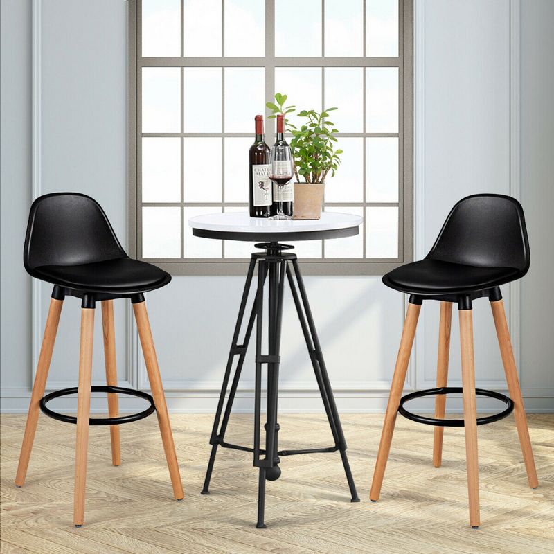 Costway Set of 2 Mid Century Barstool 28.5" Dining Pub Chair w/Leather Padded Seat Black, 3 of 13