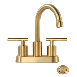 WOWOW 4 in. Centerset Double Handle High Arc Bathroom Faucet with Drain Kit Included - 1 of 4