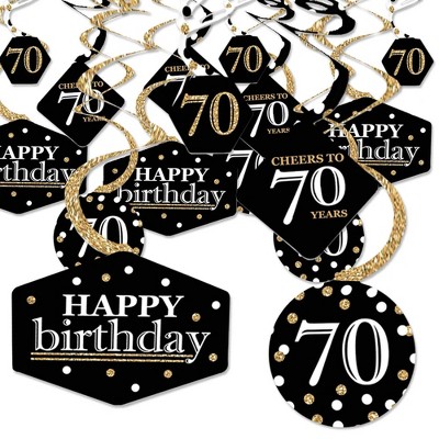 Big Dot of Happiness Adult 70th Birthday - Gold - Birthday Party Hanging Decor - Party Decoration Swirls - Set of 40