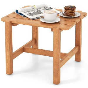 Tangkula Patio Teak Wood Side Table with Slatted Tabletop Small Coffee Table for Porch - 1 of 4