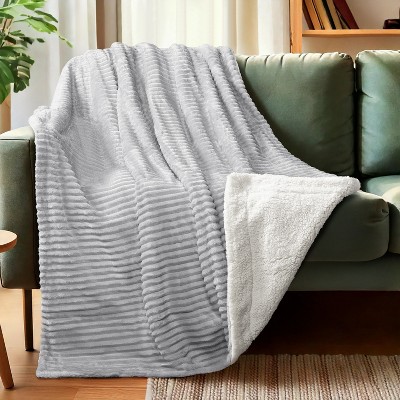 Light Grey Reversible Sherpa Fleece Throw Blanket