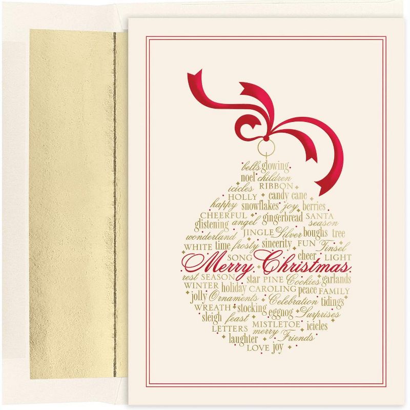 Masterpiece Studios Holiday Collection 16-Count Boxed Christmas Cards with Foil-Lined Envelopes, 7.8" x 5.6", Words of Christmas Ornament (932000), 1 of 2