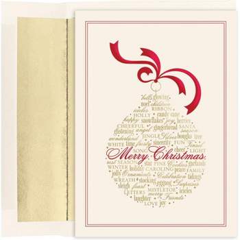 Masterpiece Studios Holiday Collection 16-Count Boxed Christmas Cards with Foil-Lined Envelopes, 7.8" x 5.6", Words of Christmas Ornament (932000)