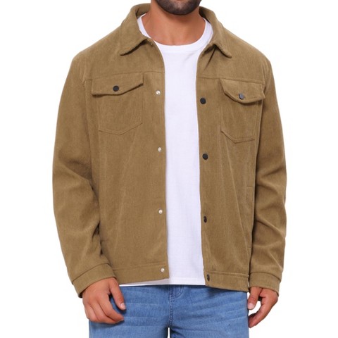 INSPIRE CHIC Men's Casual Solid Color Long Sleeve Button Pockets Corduroy Trucker Jacket Brown Large