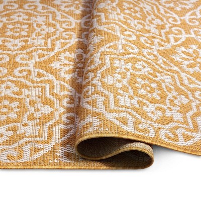 Bohemian Bliss Yellow and White Geometric 8' x 10' Outdoor Rug