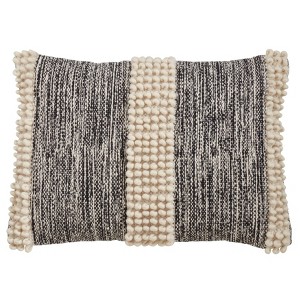 Saro Lifestyle Pom Pom Stripe Pillow - Poly Filled, 14"x23" Oblong, Black - 1 of 3