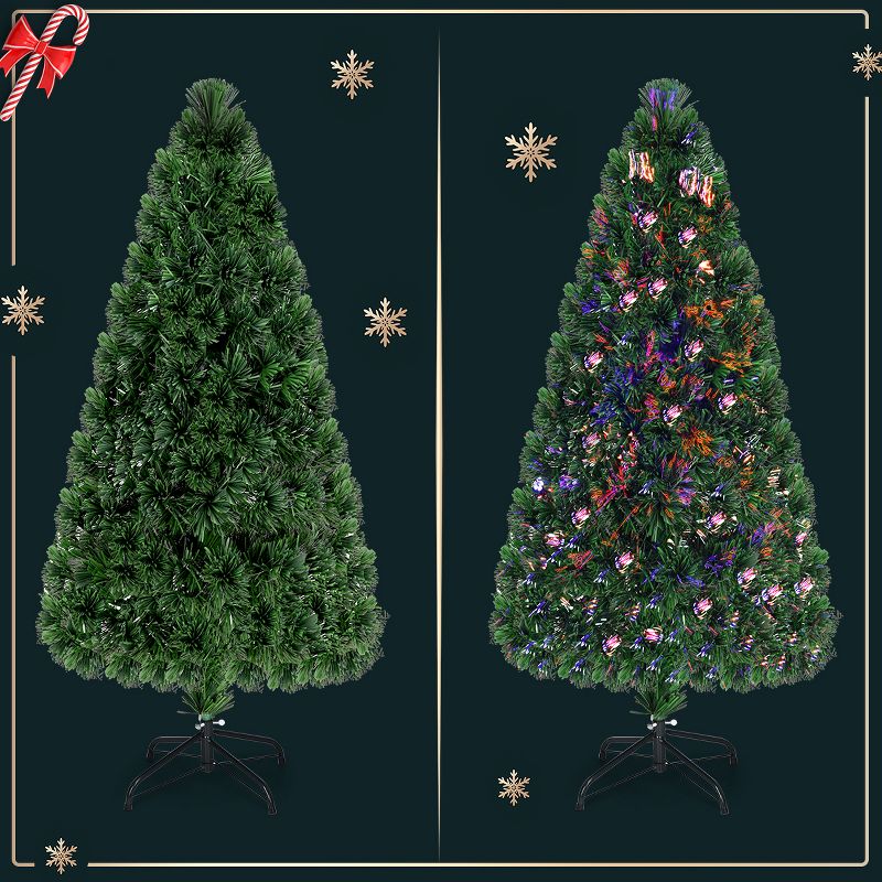 Tangkula 5'Pre-Lit Fiber Optic Artificial PVC Christmas Tree w/ Metal Stand (Indoor/Outdoor), 4 of 11