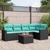 vidaXL 6 Piece Patio Sofa Set with Cushions Black Poly Rattan - Black Corner + Table + 2x Middle - 2 of 4