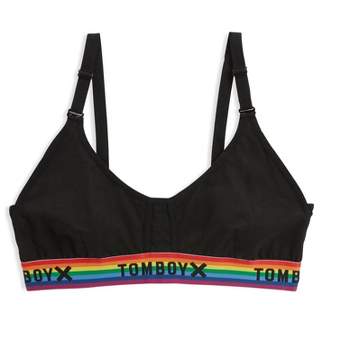 TomboyX V-Neck Bralette, Cotton Adjustable Straps Rainbow Pride Stripe X  Small