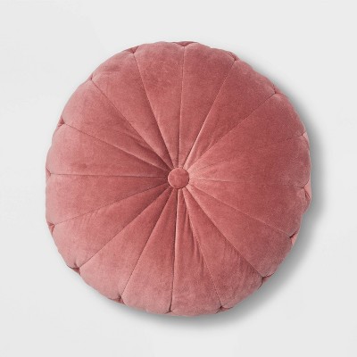 Sorra Home Blush Pink Tufted Circle Floor Pillow with Handle 24 in x 24 in  x 5 in