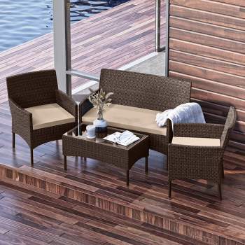 Nestl 4 Piece Wicker Patio Furniture Set - Outdoor Furniture Patio Set with Coffee Table