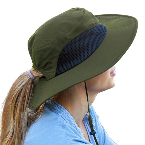 Sun Hat with Ponytail Hole for Women,Sun UV Protection UPF50+ Waterproof  Beach Bucket Safari Hiking Hat for Women, Army Green, One Size : :  Sporting Goods