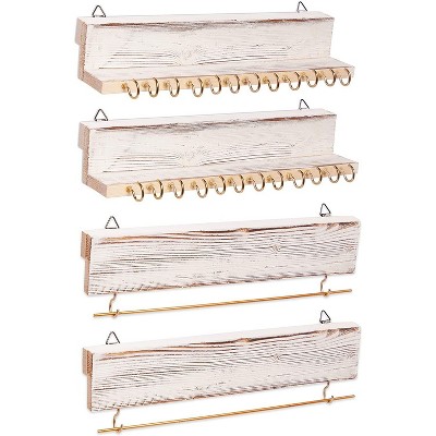 Farmlyn Creek 4-Pack Wooden Wall Mounted Jewelry Organizer Set with Bracelet Rods (11.8 x 2.25 in)