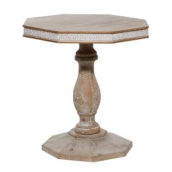 Farmhouse Whitewashed Wood Accent Table Brown - Olivia & May