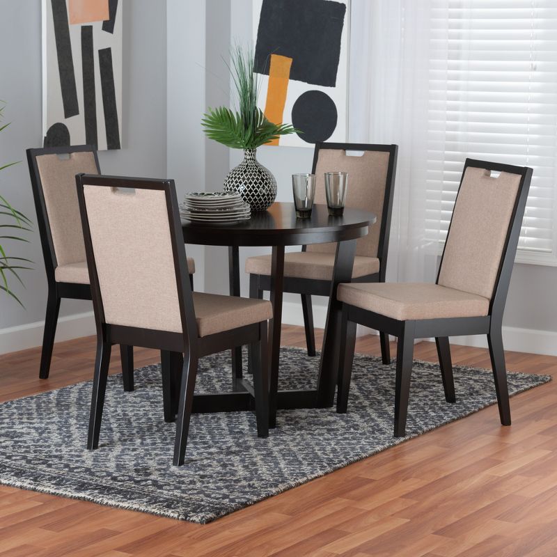 Baxton Studio Ana Modern Beige Fabric and Dark Brown Finished Wood 5-Piece Dining Set, 1 of 10